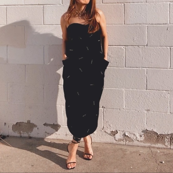 Vintage Black Strapless Sweetheart Velvet Dress